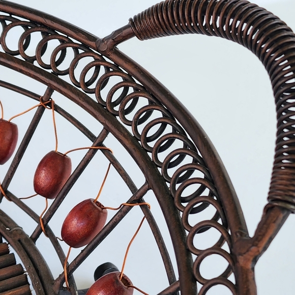 Contemporary Lg. Centerpiece METAL WIRE BASKET FRUIT TRAY w/ Wood Beads & Bottom - Picture 6 of 9